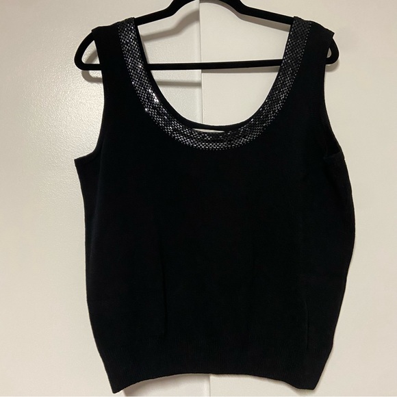 St. John Tops - St. John Evening Black Santana knit sequence collar tank top Size 16